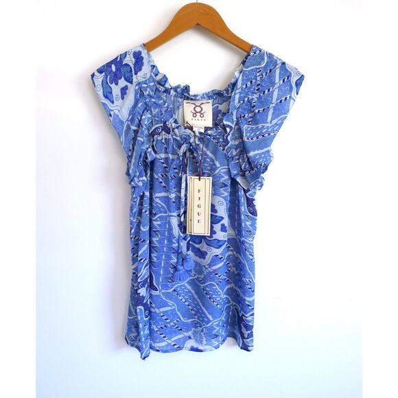 FIGUE Gianna Off-The-Shoulder Tassel Tie Blouse Top Bergdorf Goodman S NWT $325 - Picture 1 of 13